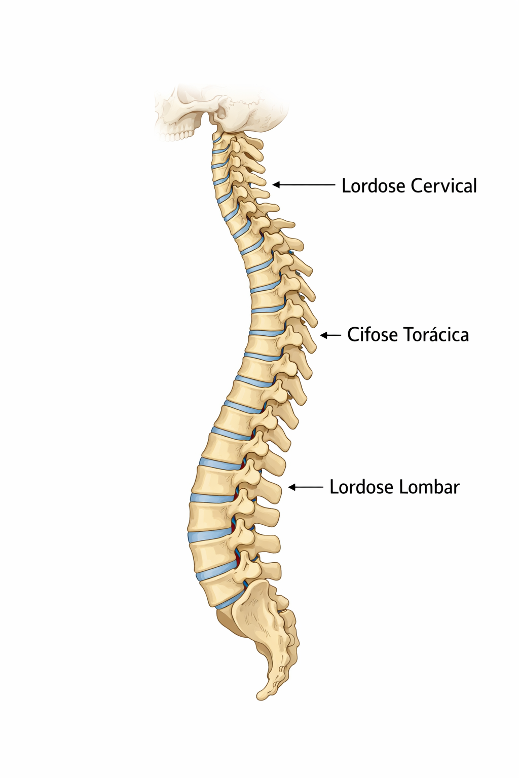 Lombalgia e curvas da coluna vertebral: lordose cervical, cifose torácica e lordose lombar