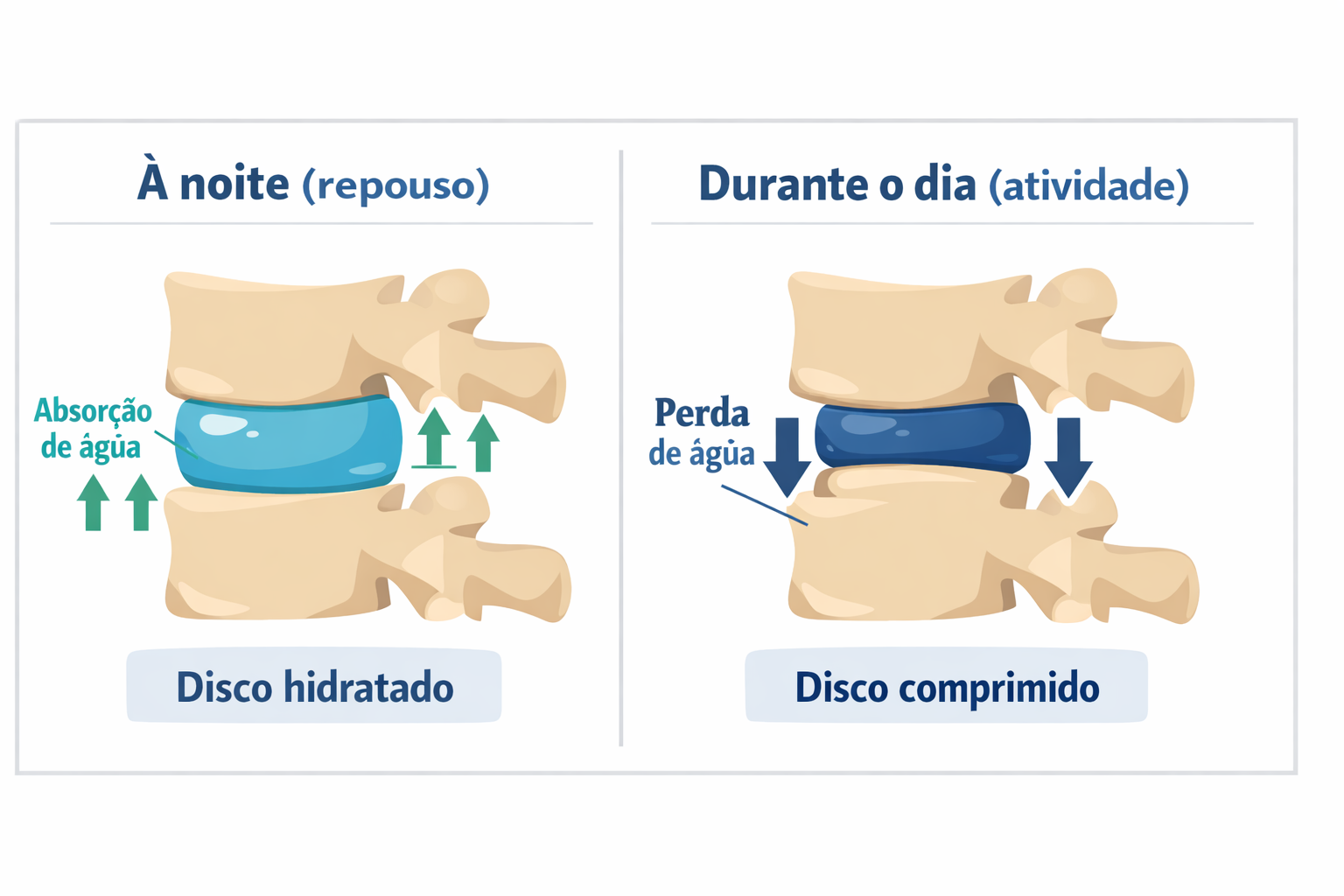 Dor nas costas ao acordar, disco hidratado à noite e comprimido durante o dia